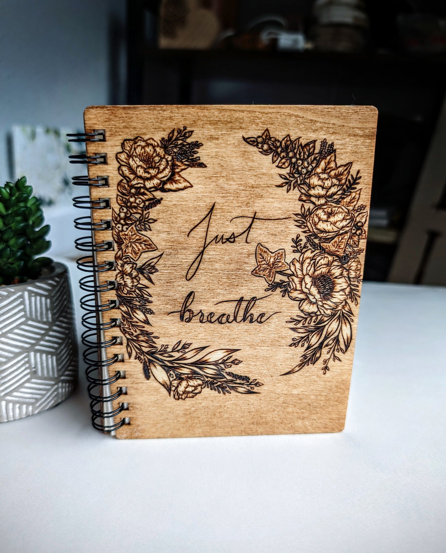 Woodburned Floral Notebook