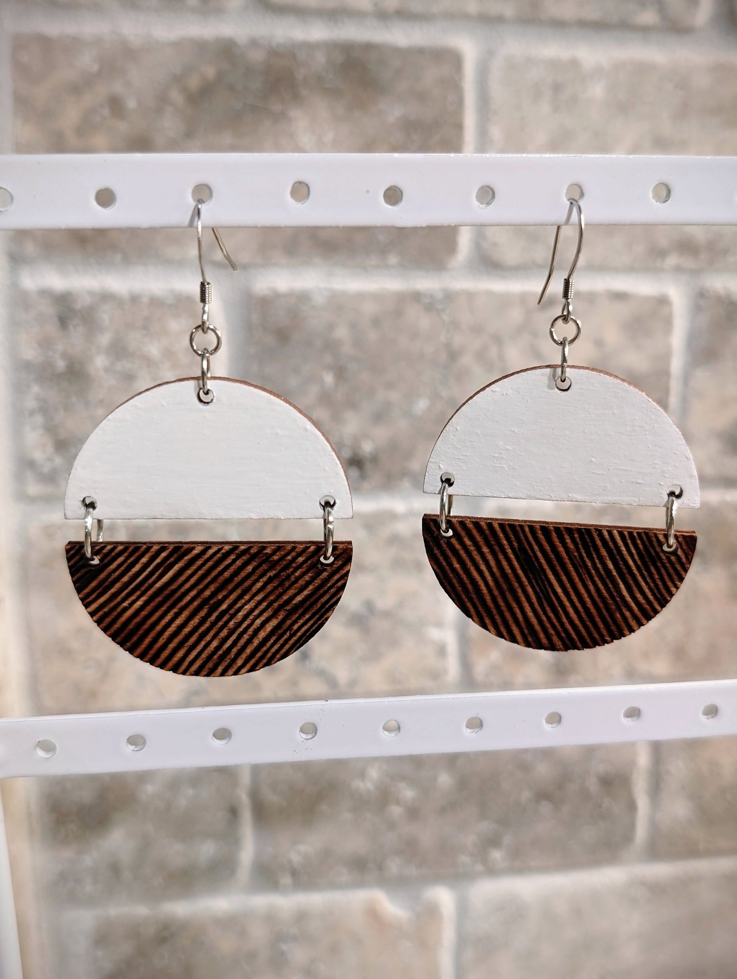 Two Toned Woodburned Earrings