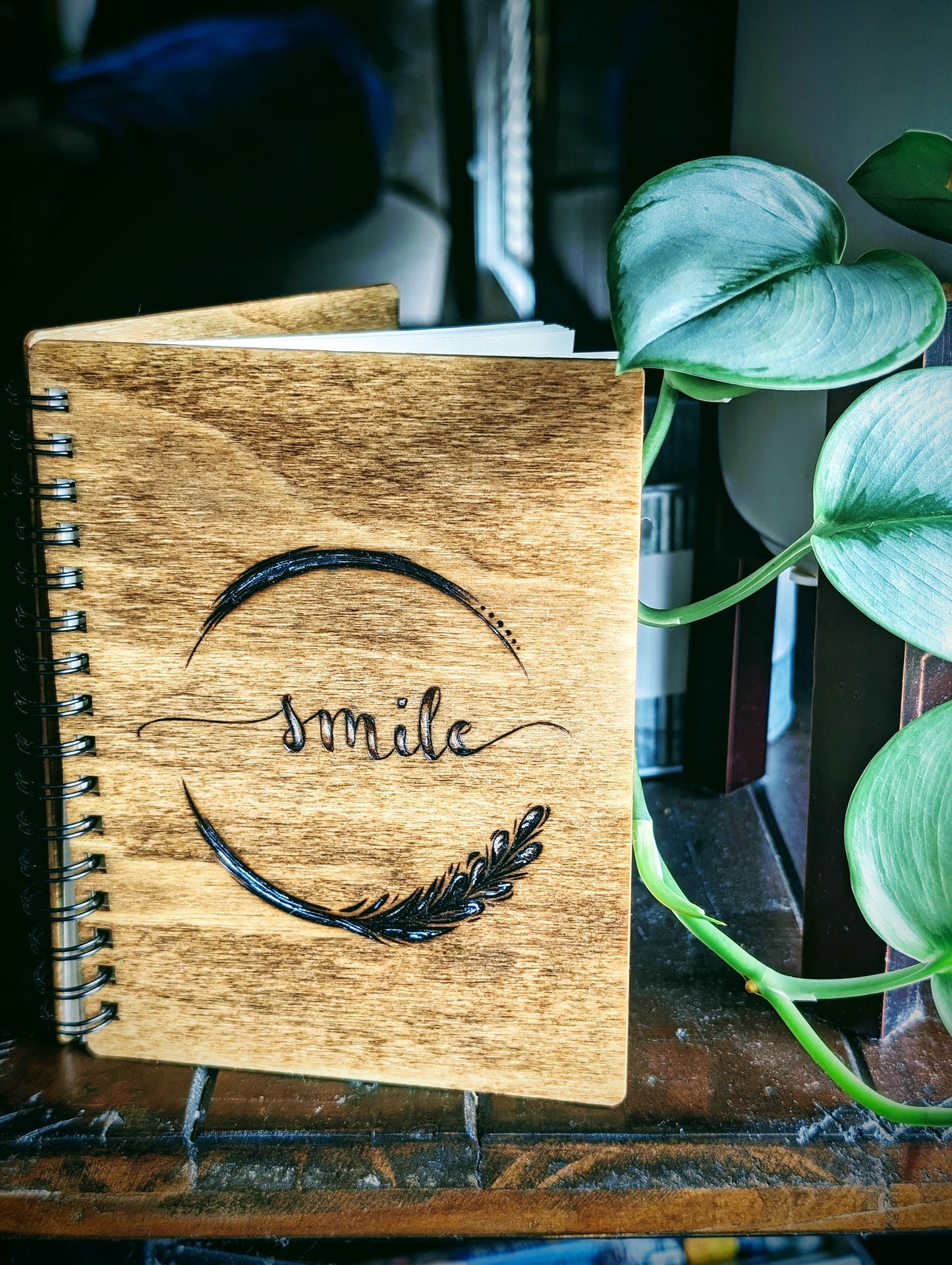 Woodburned "Smile" Notebook