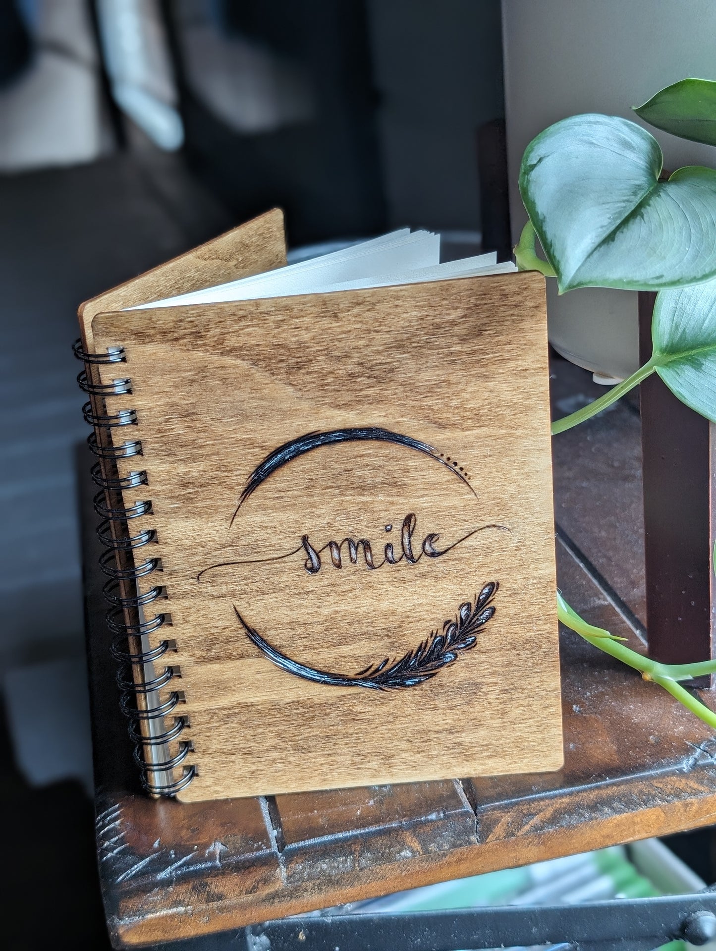 Woodburned "Smile" Notebook