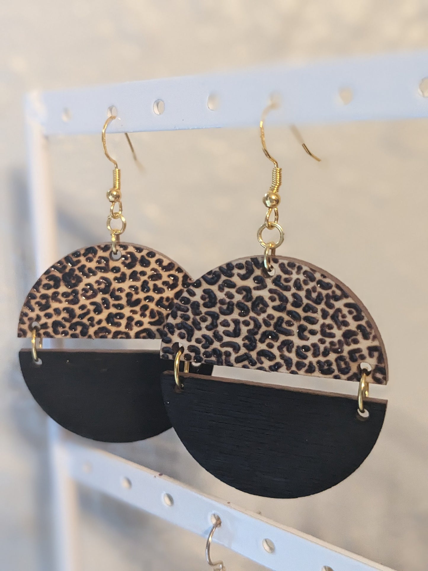 Leopard Print Woodburned Earrings